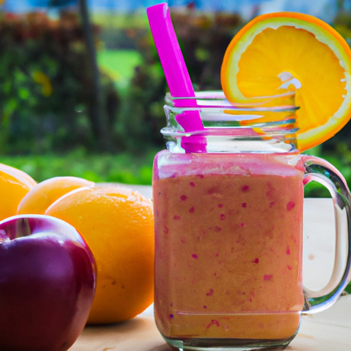 Köstlicher hausgemachter Smoothie mit Apfel und Himbeere und Orange gegen Bluthochdruck 58540