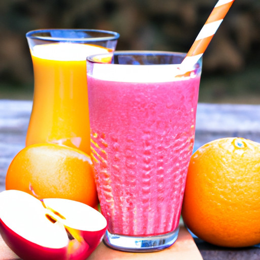 Köstlicher hausgemachter Smoothie mit Apfel und Himbeere und Orange gegen Bluthochdruck 58502